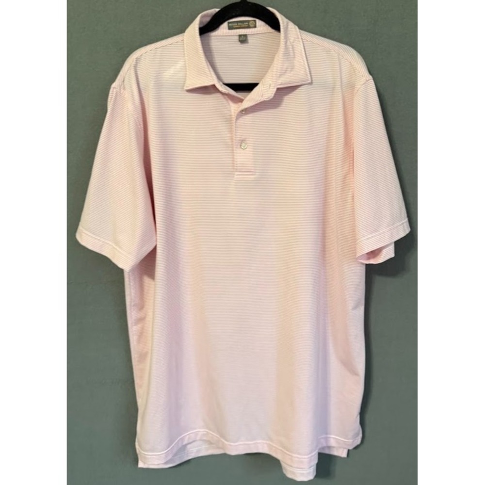 Peter Millar Summer Comfort‎ Polo Shirt Men Large Pink Striped Golf Performance
